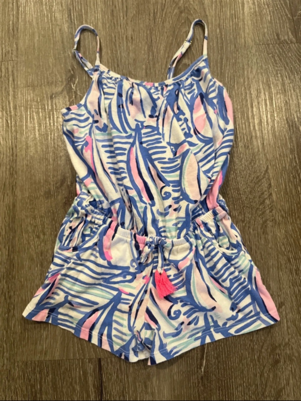 Lilly Pulitzer Blue Pink White Printed Girls Romper
